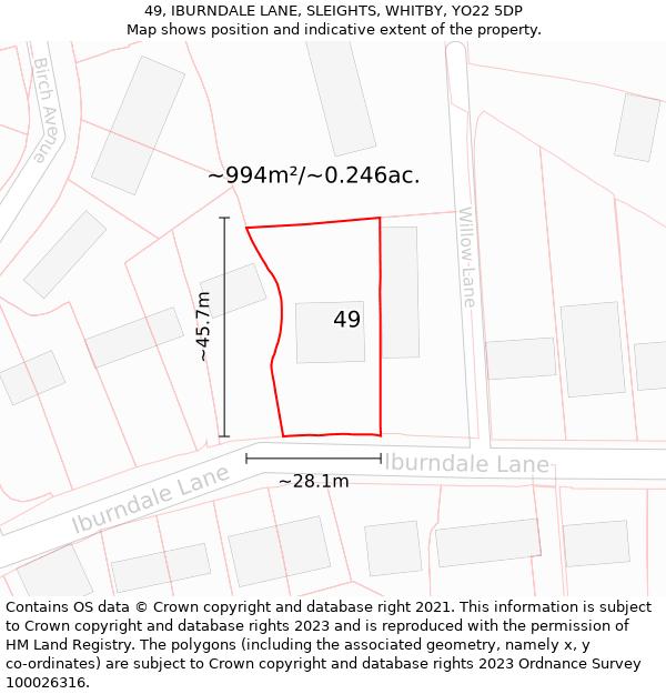 49, IBURNDALE LANE, SLEIGHTS, WHITBY, YO22 5DP: Plot and title map