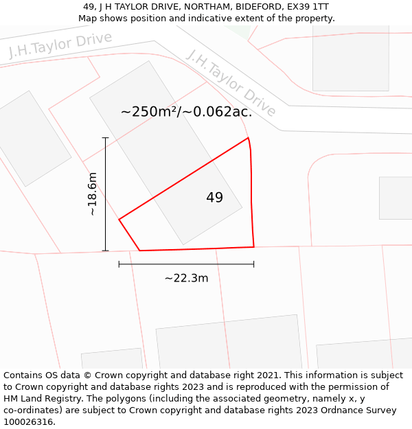 49, J H TAYLOR DRIVE, NORTHAM, BIDEFORD, EX39 1TT: Plot and title map