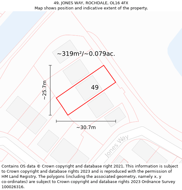 49, JONES WAY, ROCHDALE, OL16 4FX: Plot and title map