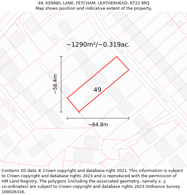 49, KENNEL LANE, FETCHAM, LEATHERHEAD, KT22 9PQ: Plot and title map