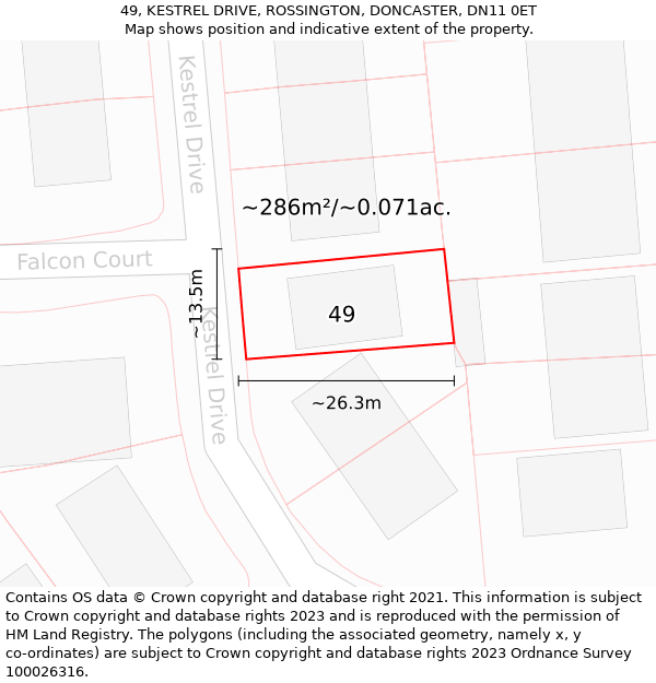 49, KESTREL DRIVE, ROSSINGTON, DONCASTER, DN11 0ET: Plot and title map