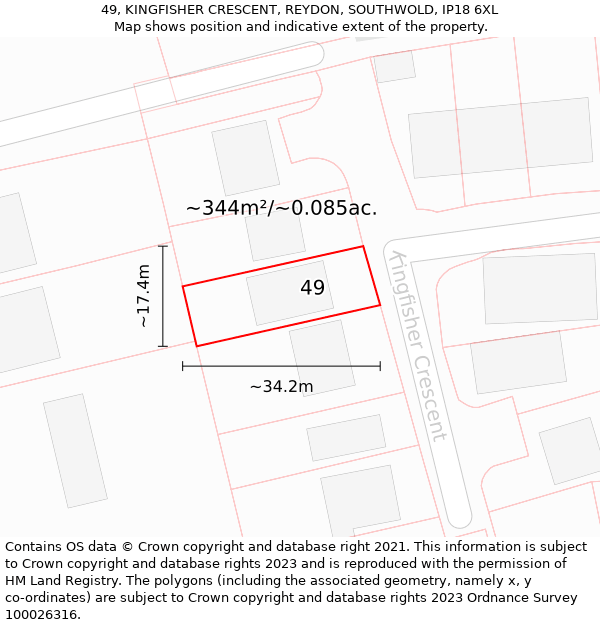 49, KINGFISHER CRESCENT, REYDON, SOUTHWOLD, IP18 6XL: Plot and title map