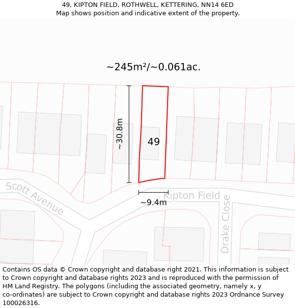 49, KIPTON FIELD, ROTHWELL, KETTERING, NN14 6ED: Plot and title map