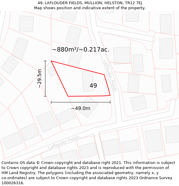 49, LAFLOUDER FIELDS, MULLION, HELSTON, TR12 7EJ: Plot and title map