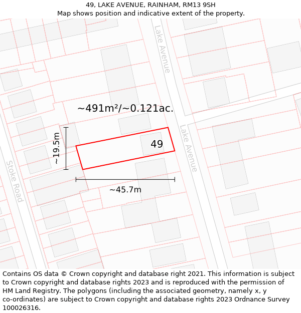 49, LAKE AVENUE, RAINHAM, RM13 9SH: Plot and title map