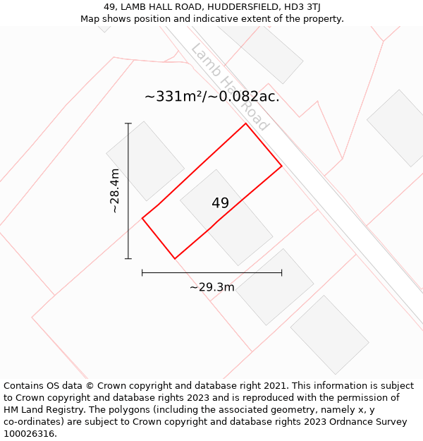 49, LAMB HALL ROAD, HUDDERSFIELD, HD3 3TJ: Plot and title map