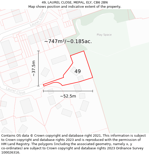 49, LAUREL CLOSE, MEPAL, ELY, CB6 2BN: Plot and title map