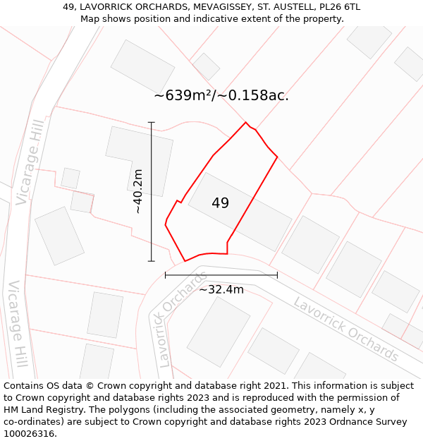 49, LAVORRICK ORCHARDS, MEVAGISSEY, ST. AUSTELL, PL26 6TL: Plot and title map