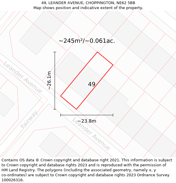 49, LEANDER AVENUE, CHOPPINGTON, NE62 5BB: Plot and title map