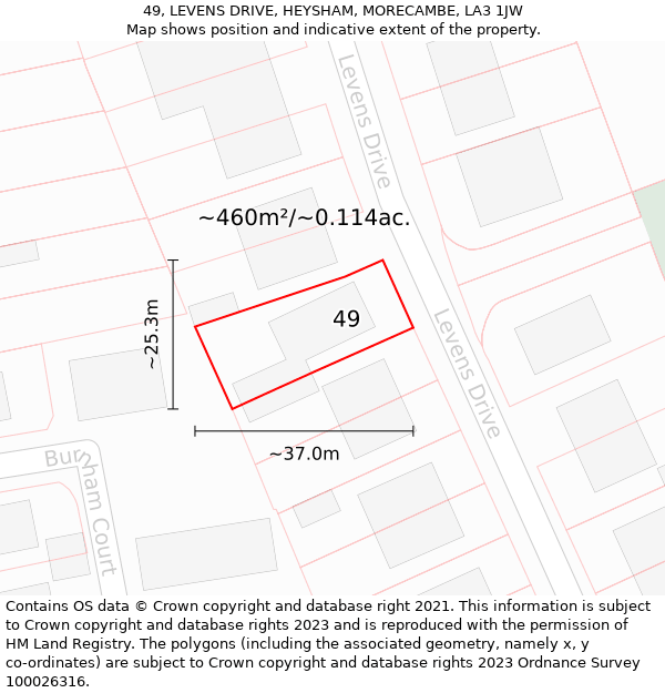 49, LEVENS DRIVE, HEYSHAM, MORECAMBE, LA3 1JW: Plot and title map