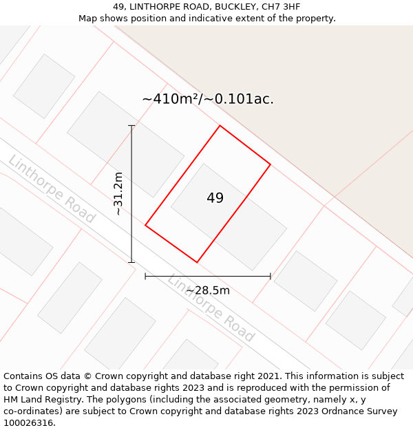 49, LINTHORPE ROAD, BUCKLEY, CH7 3HF: Plot and title map