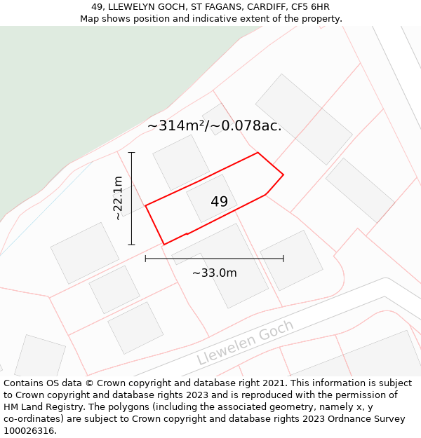 49, LLEWELYN GOCH, ST FAGANS, CARDIFF, CF5 6HR: Plot and title map