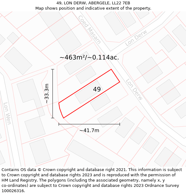 49, LON DERW, ABERGELE, LL22 7EB: Plot and title map