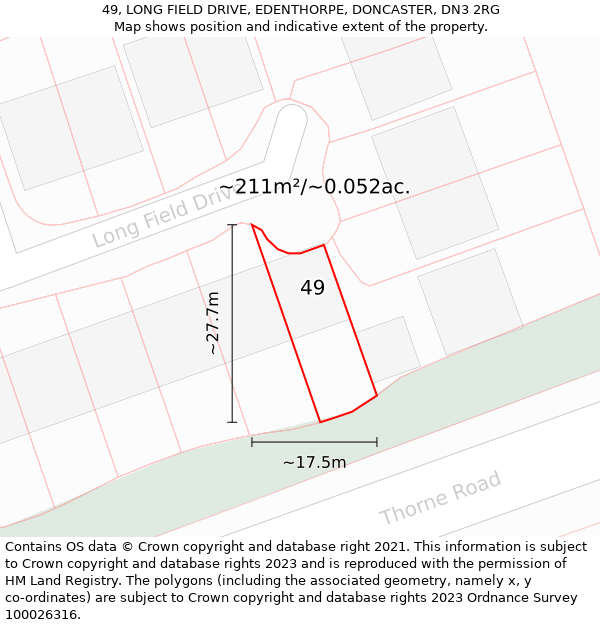 49, LONG FIELD DRIVE, EDENTHORPE, DONCASTER, DN3 2RG: Plot and title map