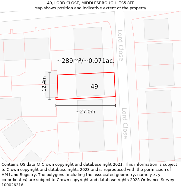 49, LORD CLOSE, MIDDLESBROUGH, TS5 8FF: Plot and title map