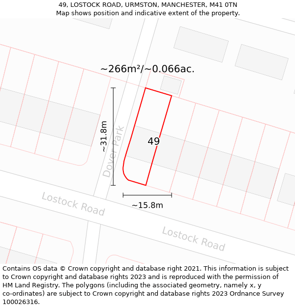 49, LOSTOCK ROAD, URMSTON, MANCHESTER, M41 0TN: Plot and title map