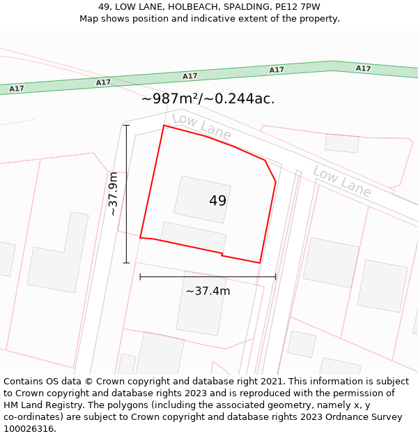 49, LOW LANE, HOLBEACH, SPALDING, PE12 7PW: Plot and title map