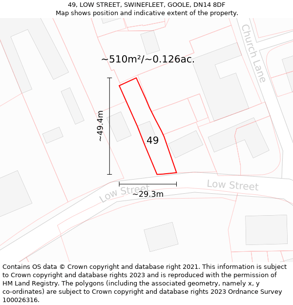 49, LOW STREET, SWINEFLEET, GOOLE, DN14 8DF: Plot and title map