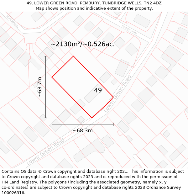 49, LOWER GREEN ROAD, PEMBURY, TUNBRIDGE WELLS, TN2 4DZ: Plot and title map