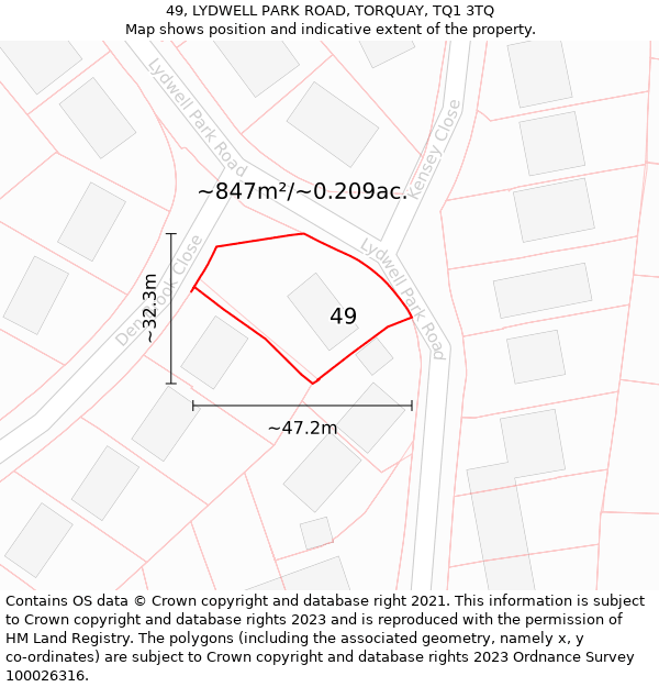 49, LYDWELL PARK ROAD, TORQUAY, TQ1 3TQ: Plot and title map