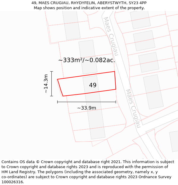 49, MAES CRUGIAU, RHYDYFELIN, ABERYSTWYTH, SY23 4PP: Plot and title map