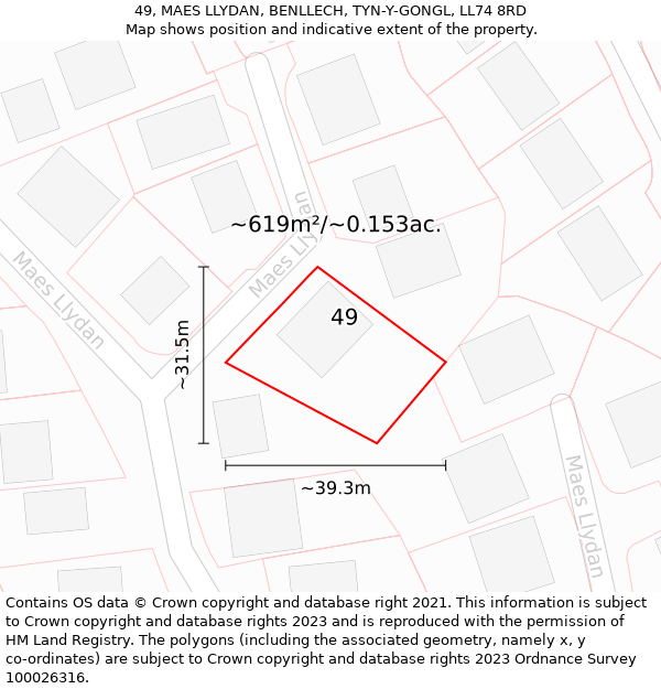 49, MAES LLYDAN, BENLLECH, TYN-Y-GONGL, LL74 8RD: Plot and title map