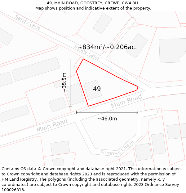 49, MAIN ROAD, GOOSTREY, CREWE, CW4 8LL: Plot and title map