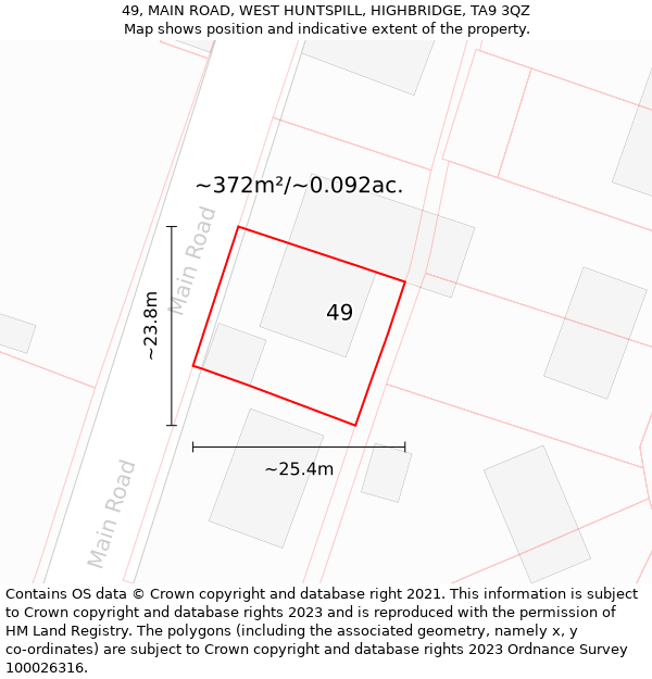 49, MAIN ROAD, WEST HUNTSPILL, HIGHBRIDGE, TA9 3QZ: Plot and title map