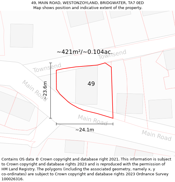 49, MAIN ROAD, WESTONZOYLAND, BRIDGWATER, TA7 0ED: Plot and title map