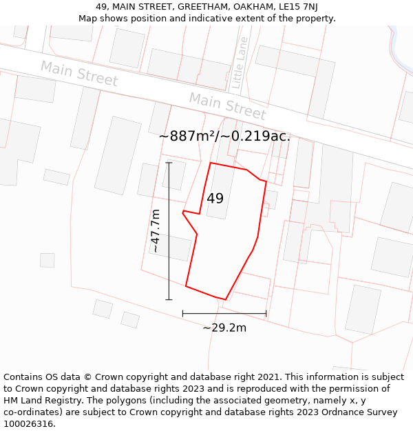 49, MAIN STREET, GREETHAM, OAKHAM, LE15 7NJ: Plot and title map