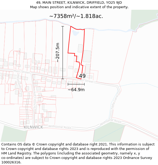 49, MAIN STREET, KILNWICK, DRIFFIELD, YO25 9JD: Plot and title map