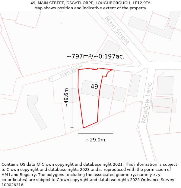 49, MAIN STREET, OSGATHORPE, LOUGHBOROUGH, LE12 9TA: Plot and title map