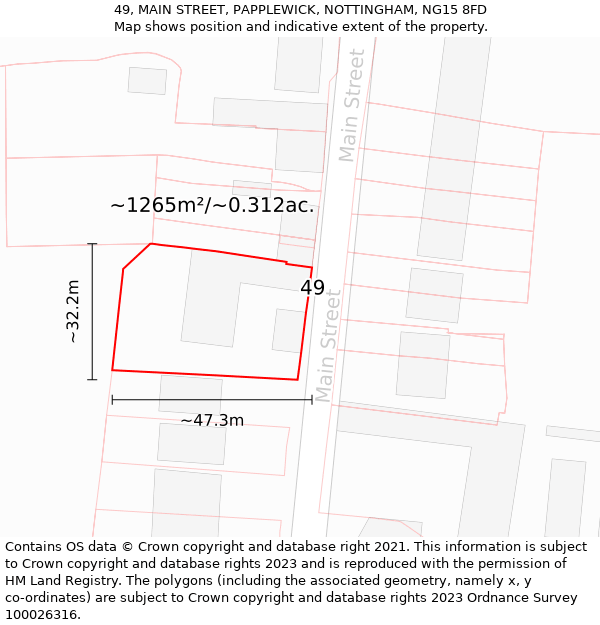 49, MAIN STREET, PAPPLEWICK, NOTTINGHAM, NG15 8FD: Plot and title map