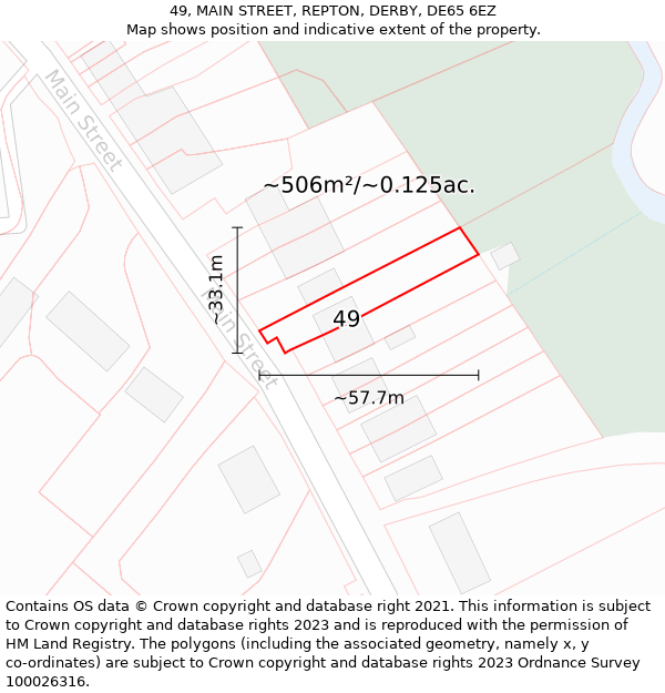 49, MAIN STREET, REPTON, DERBY, DE65 6EZ: Plot and title map