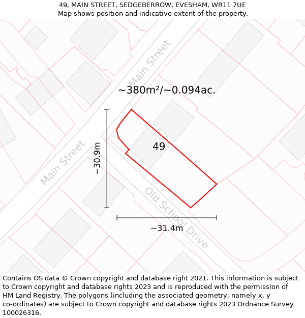 49, MAIN STREET, SEDGEBERROW, EVESHAM, WR11 7UE: Plot and title map