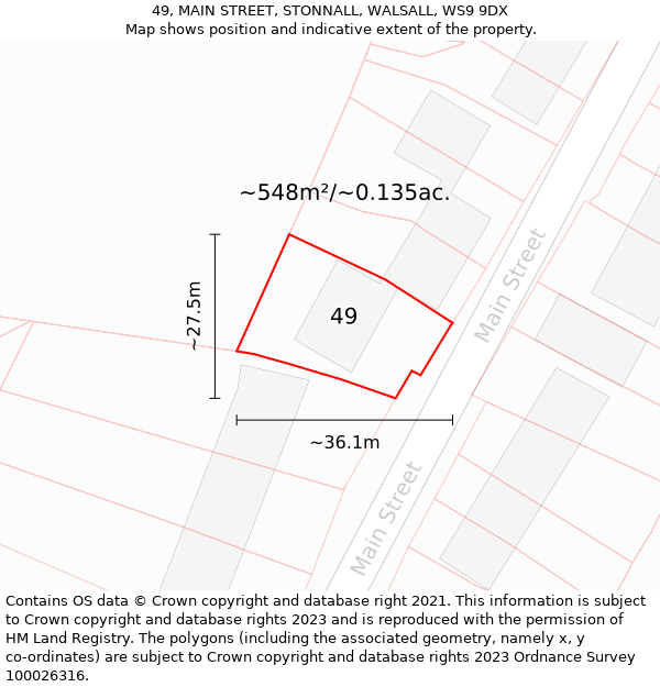 49, MAIN STREET, STONNALL, WALSALL, WS9 9DX: Plot and title map