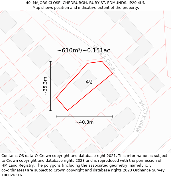 49, MAJORS CLOSE, CHEDBURGH, BURY ST. EDMUNDS, IP29 4UN: Plot and title map