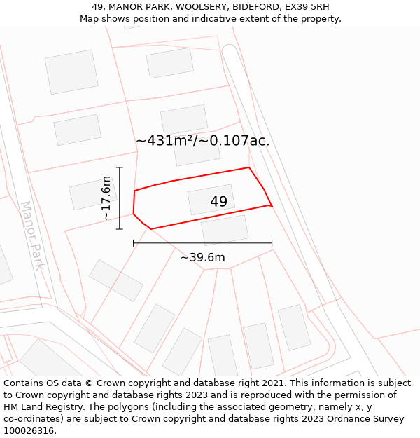 49, MANOR PARK, WOOLSERY, BIDEFORD, EX39 5RH: Plot and title map