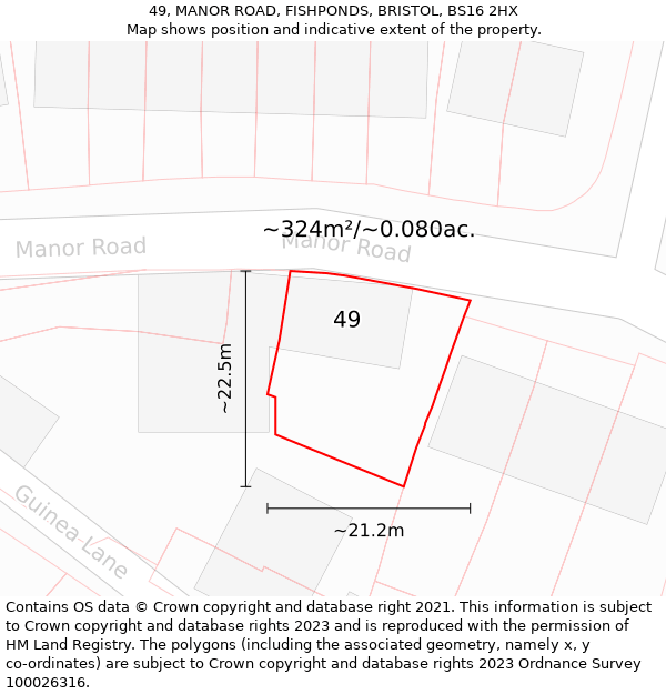 49, MANOR ROAD, FISHPONDS, BRISTOL, BS16 2HX: Plot and title map