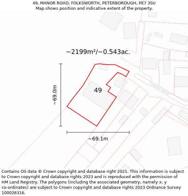 49, MANOR ROAD, FOLKSWORTH, PETERBOROUGH, PE7 3SU: Plot and title map