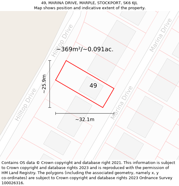 49, MARINA DRIVE, MARPLE, STOCKPORT, SK6 6JL: Plot and title map