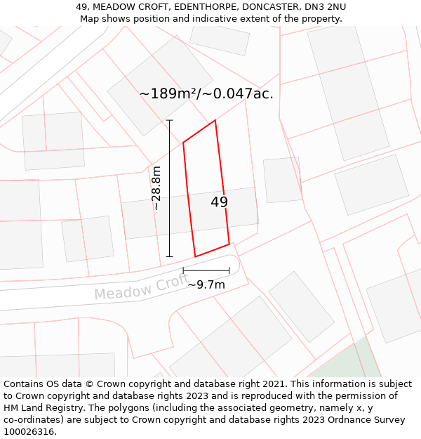 49, MEADOW CROFT, EDENTHORPE, DONCASTER, DN3 2NU: Plot and title map