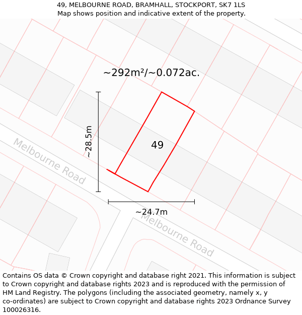 49, MELBOURNE ROAD, BRAMHALL, STOCKPORT, SK7 1LS: Plot and title map