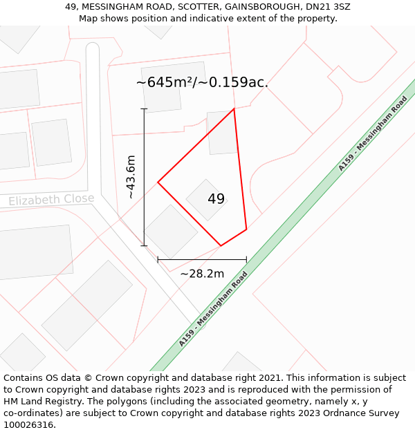 49, MESSINGHAM ROAD, SCOTTER, GAINSBOROUGH, DN21 3SZ: Plot and title map