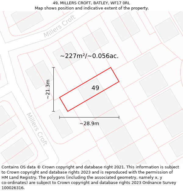 49, MILLERS CROFT, BATLEY, WF17 0RL: Plot and title map