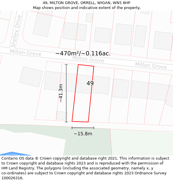 49, MILTON GROVE, ORRELL, WIGAN, WN5 8HP: Plot and title map