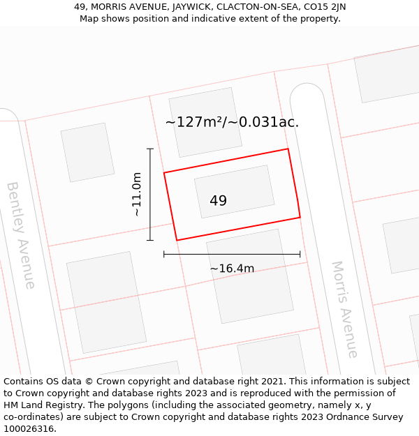 49, MORRIS AVENUE, JAYWICK, CLACTON-ON-SEA, CO15 2JN: Plot and title map