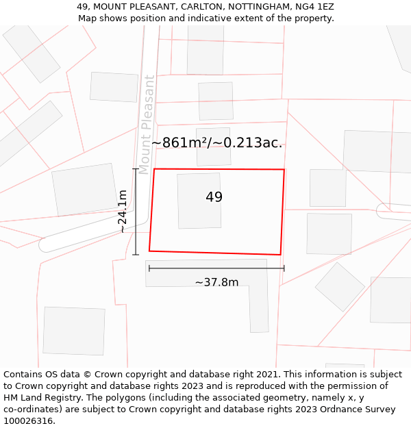 49, MOUNT PLEASANT, CARLTON, NOTTINGHAM, NG4 1EZ: Plot and title map