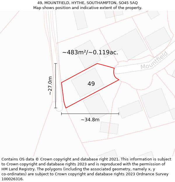 49, MOUNTFIELD, HYTHE, SOUTHAMPTON, SO45 5AQ: Plot and title map