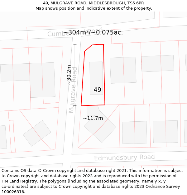 49, MULGRAVE ROAD, MIDDLESBROUGH, TS5 6PR: Plot and title map